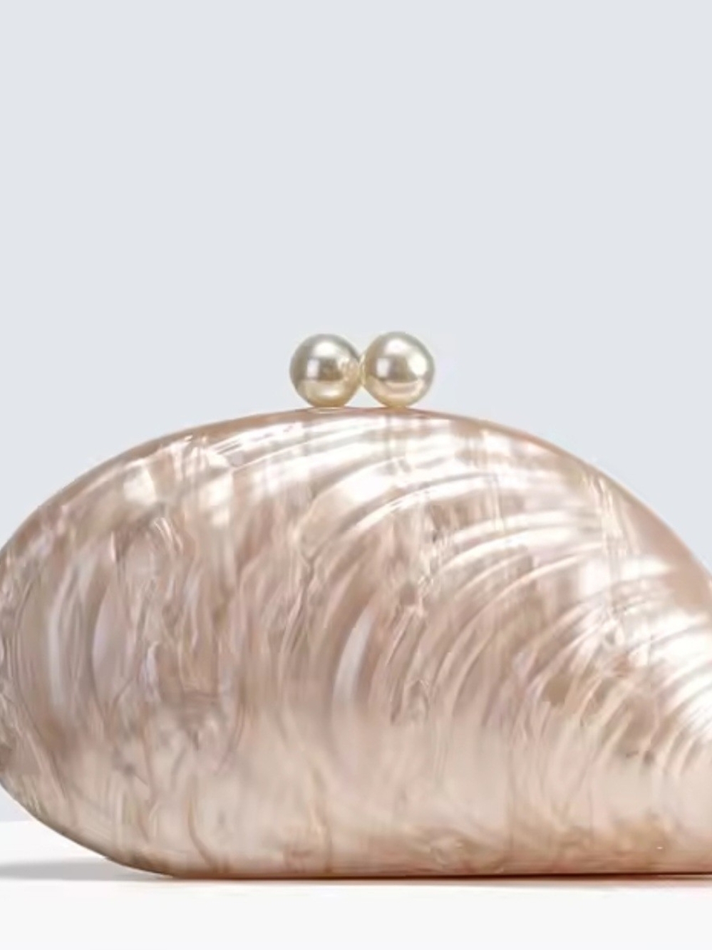 Pearl-Accent Cream Shell Clutch